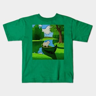 Watercolor Saint Patrick's Galway sheep on boat Kids T-Shirt